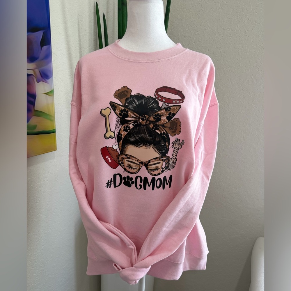 Gildan Pink #DogMom Graphic Sweater
Hand made